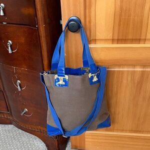 Tory Burch Blue and Brown Tote